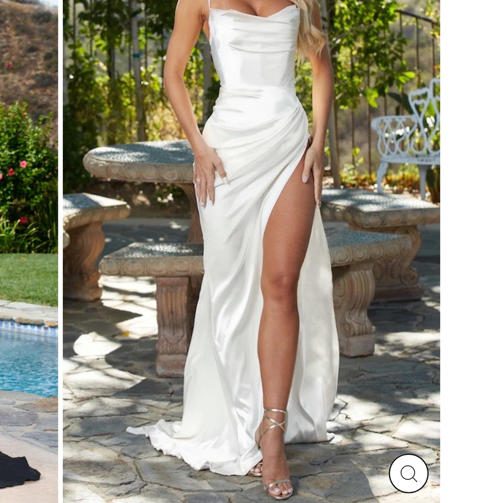 Mods Glam Boutique PENELOPE Elegant White Satin Evening Gown